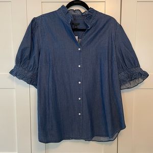 Ann Taylor Short Sleeve Ruffle Denim Top XL New never worn